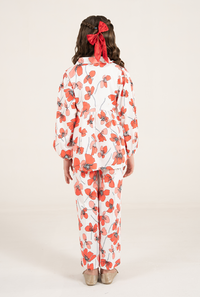 Stylish Floral Hot Peach And White Co-Ord Set Designed