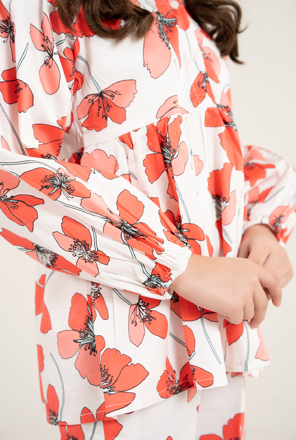 Stylish Floral Hot Peach And White Co-Ord Set Designed