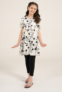 Cream And Black Floral Dress