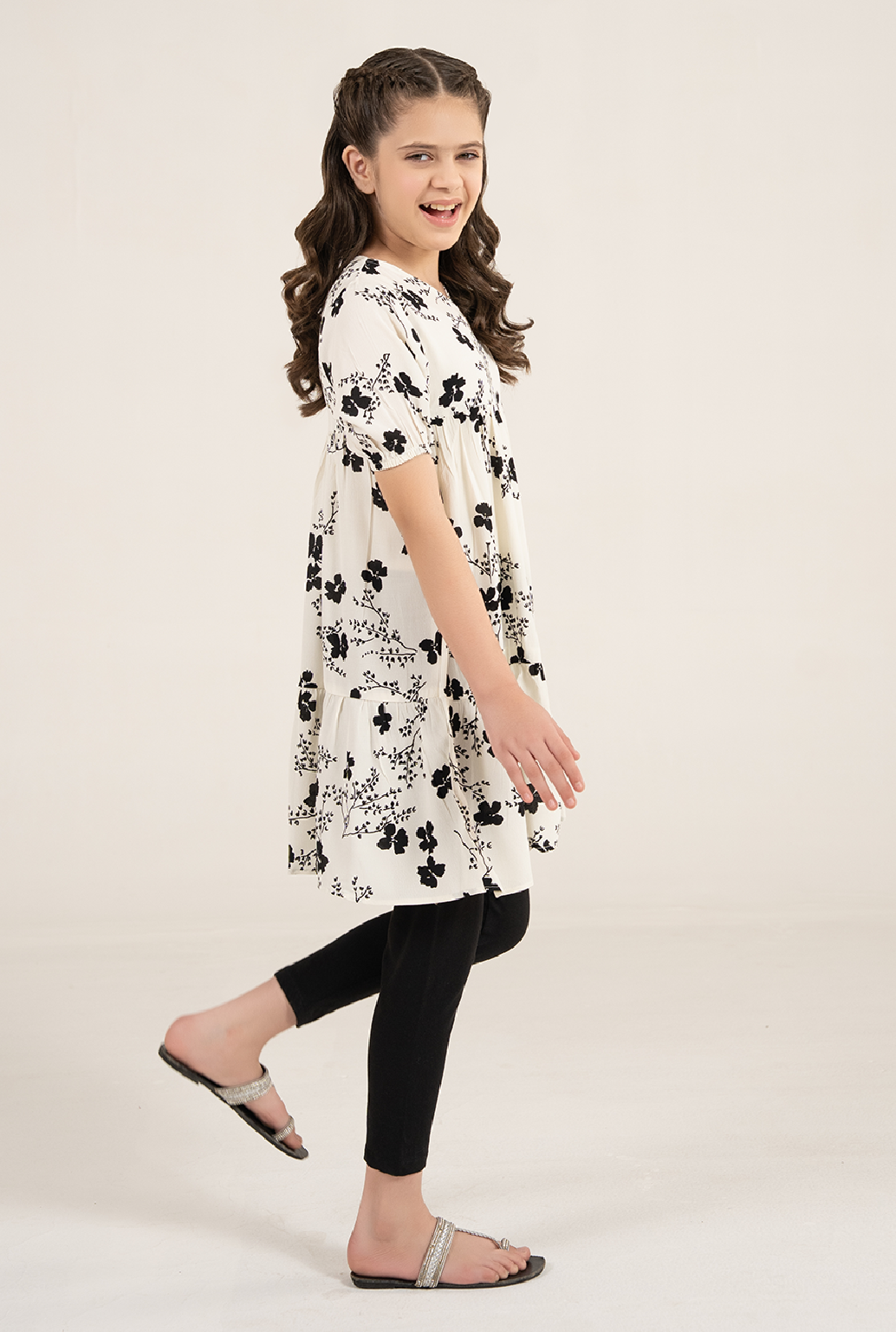 Cream And Black Floral Dress