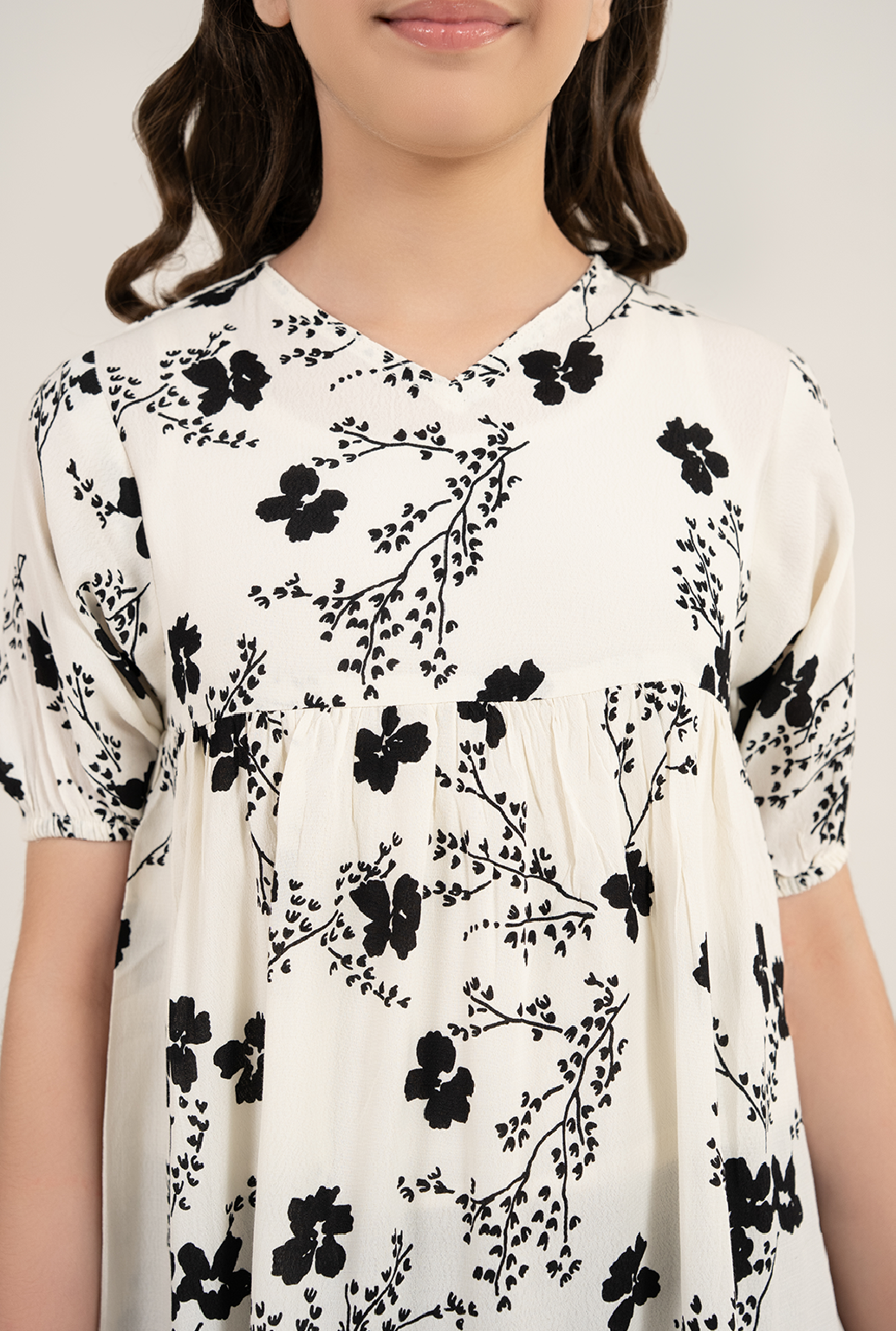 Cream And Black Floral Dress