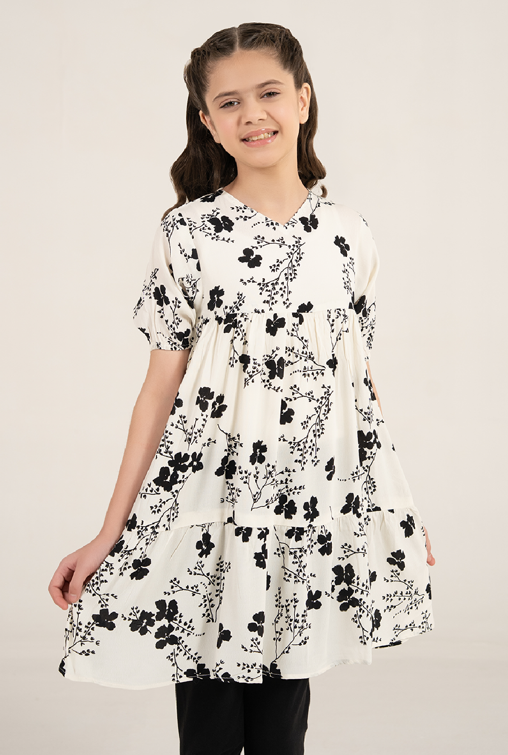 Cream And Black Floral Dress