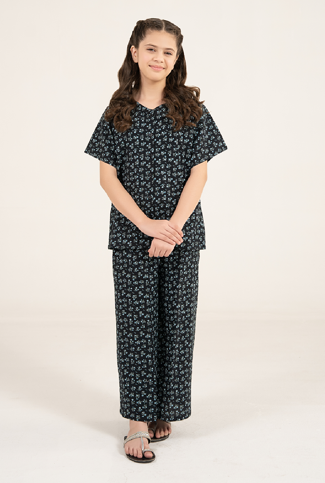 Black And Teal Green Floral Bubble Cotton Print