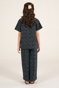 Black And Teal Green Floral Bubble Cotton Print