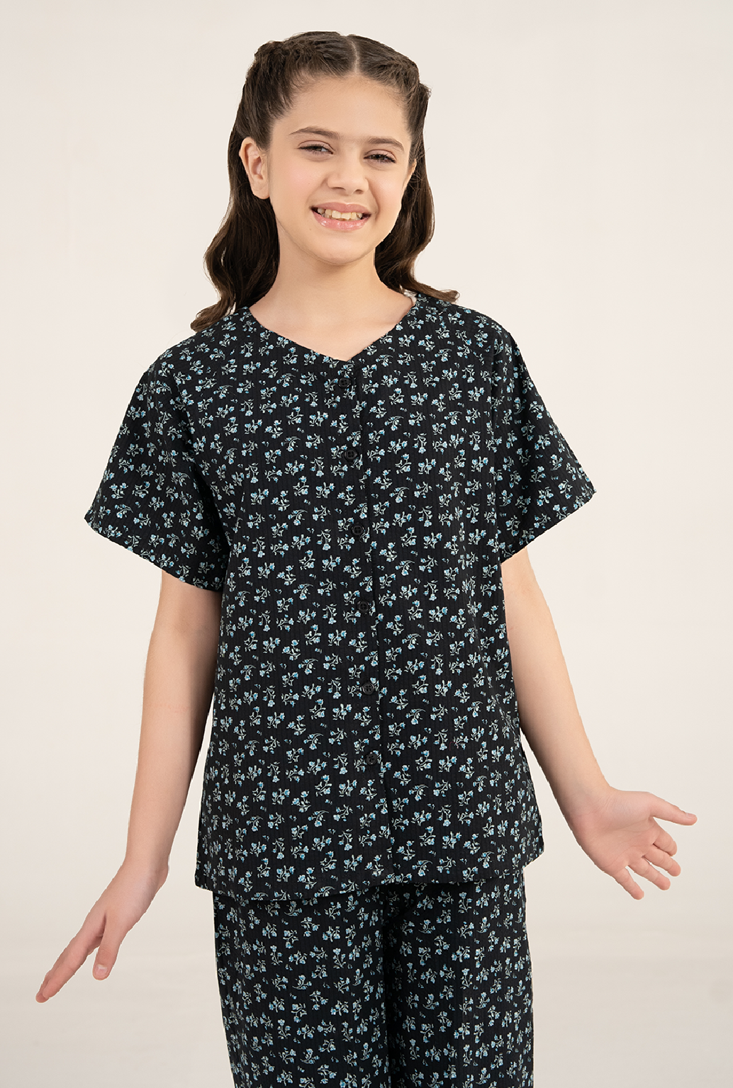 Black And Teal Green Floral Bubble Cotton Print