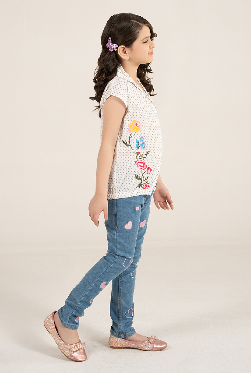 Elegant Dotted All-Over Print Beautiful Floral Embroidery