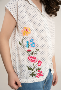 Elegant Dotted All-Over Print Beautiful Floral Embroidery