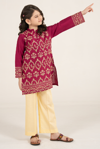 Magenta Colour All Over Front Embroidrey With Lemon Trouser