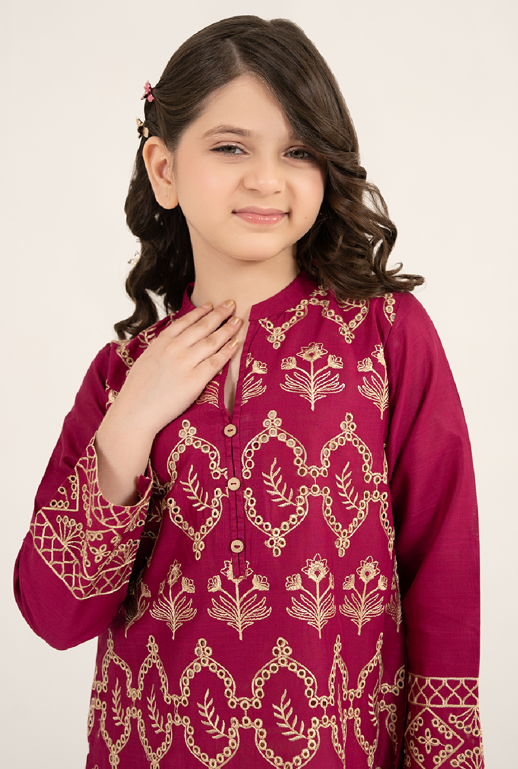 Magenta Colour All Over Front Embroidrey With Lemon Trouser