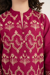 Magenta Colour All Over Front Embroidrey With Lemon Trouser