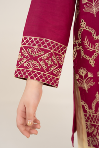 Magenta Colour All Over Front Embroidrey With Lemon Trouser