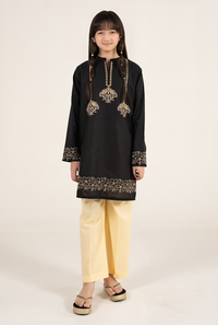 Stylish Black Embroidered Kurta With Lemon Trouser