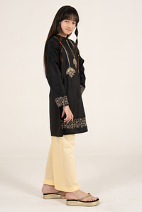 Stylish Black Embroidered Kurta With Lemon Trouser