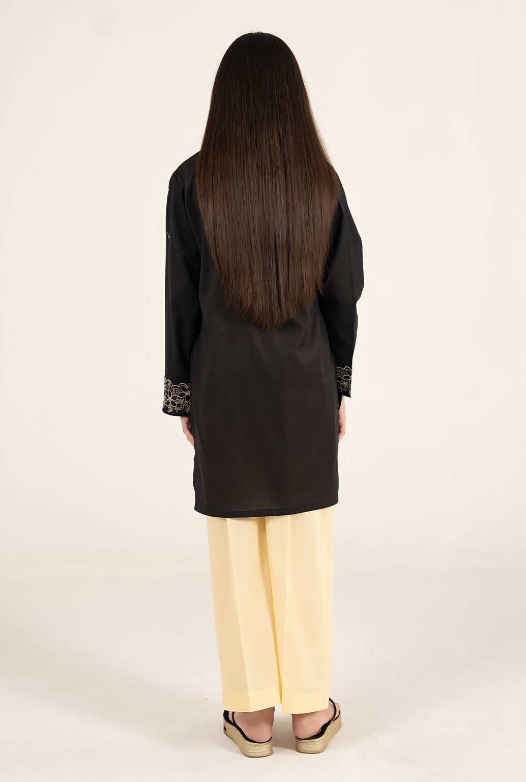 Stylish Black Embroidered Kurta With Lemon Trouser