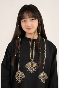 Stylish Black Embroidered Kurta With Lemon Trouser