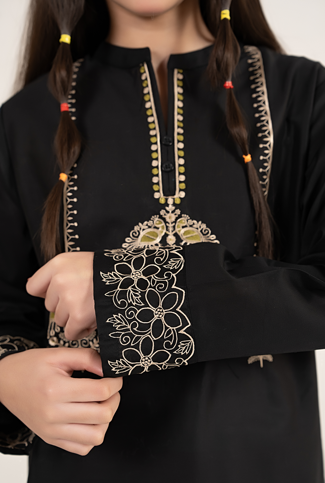 Stylish Black Embroidered Kurta With Lemon Trouser