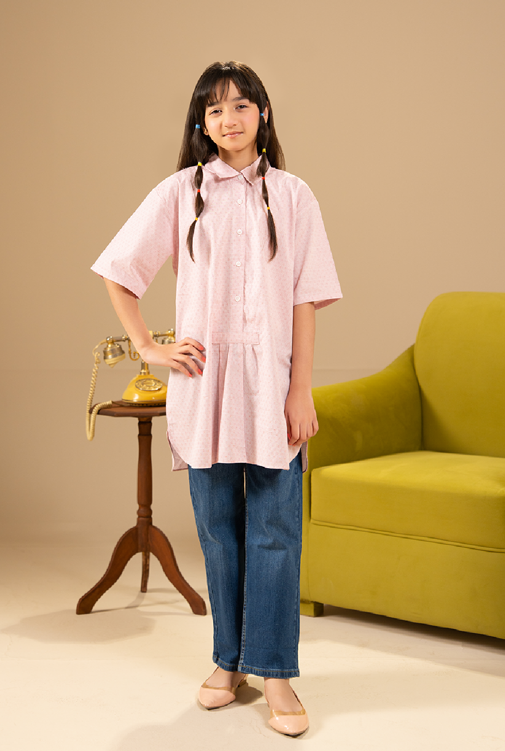 Self Cotton Red Wine Long Top Shirt