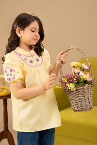 Yellow Linning Embroidrey Top