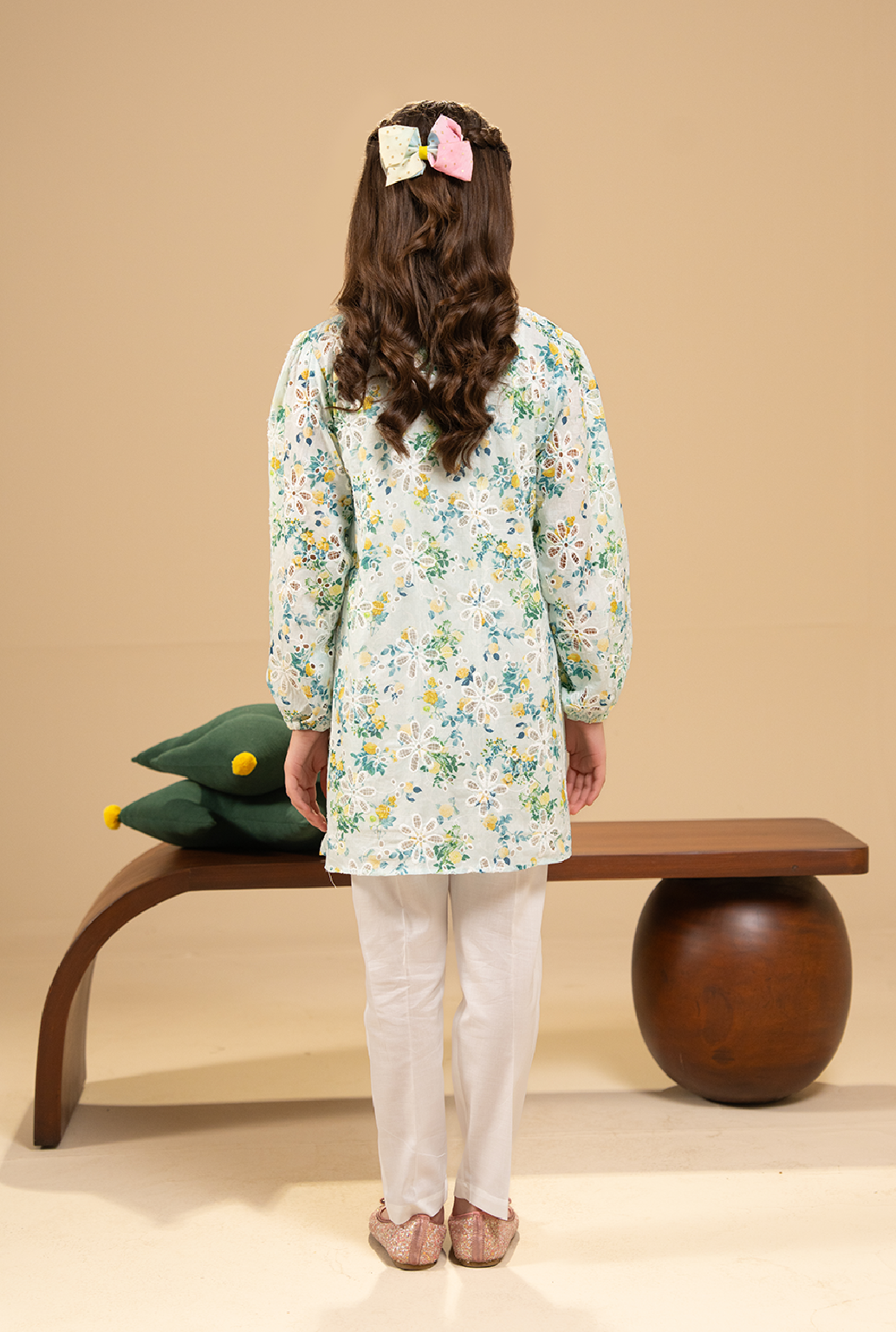 Light Mint Chicken Kari Top With White Trouser