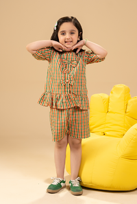 Stylish Check Co_Ord Set With Cute Bow Detail