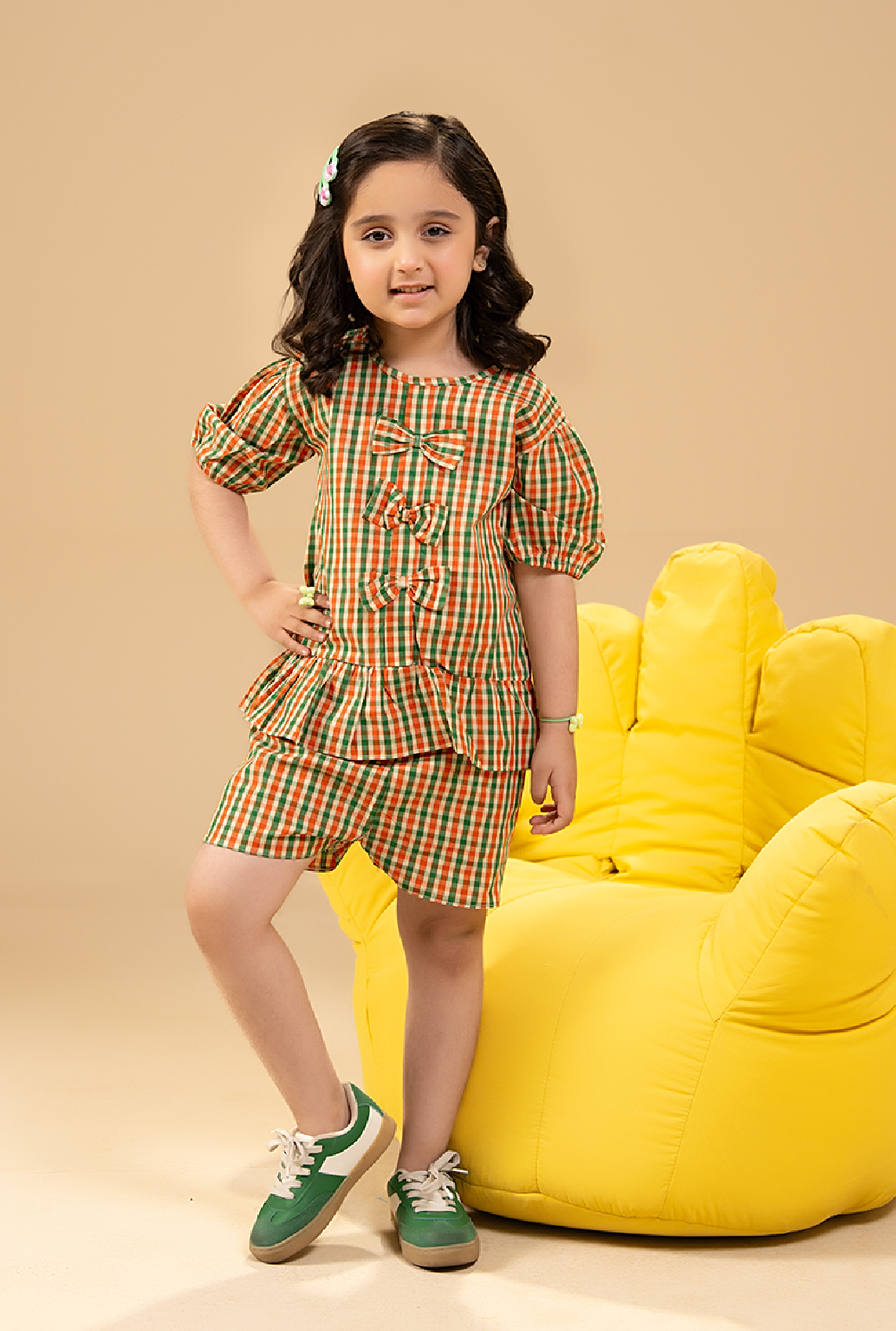 Stylish Check Co_Ord Set With Cute Bow Detail