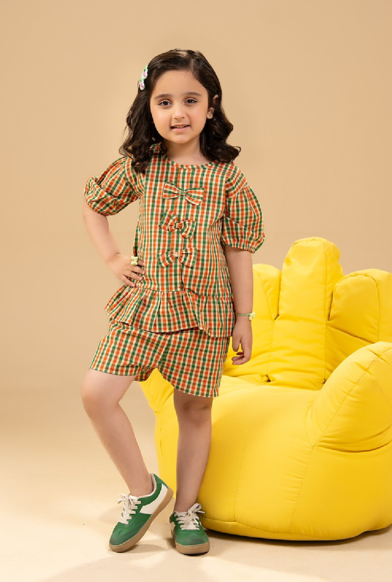 Stylish Check Co_Ord Set With Cute Bow Detail