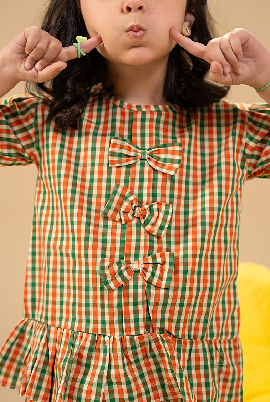 Stylish Check Co_Ord Set With Cute Bow Detail