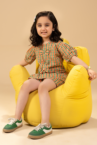 Stylish Check Co_Ord Set With Cute Bow Detail