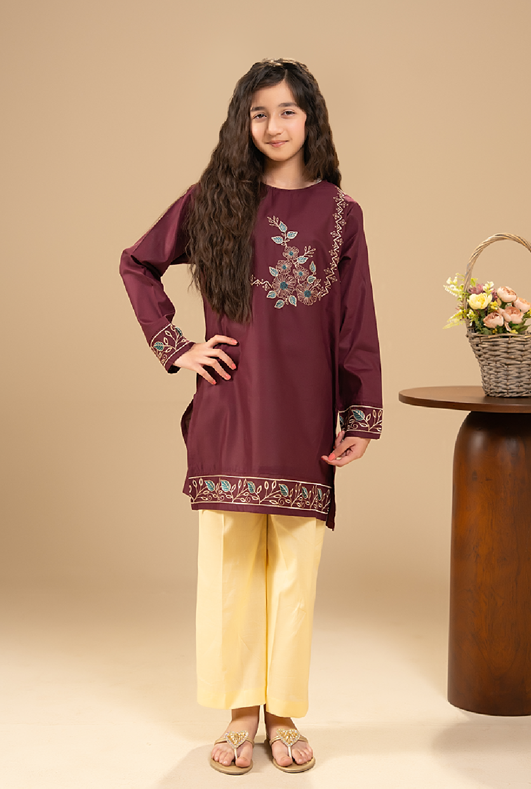 Elegant Girls’ Embroidrey Kurta With Trouser