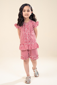 Red And White Cotton Co_Ord Set