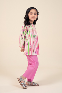 Light And Dark Mix Pink Embroidery Top With Trouser