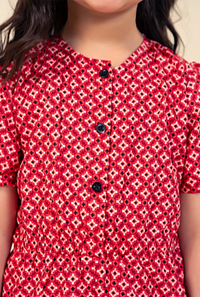 Trendy Carrot Red Printed One-Piece Jumpsuit for Girls