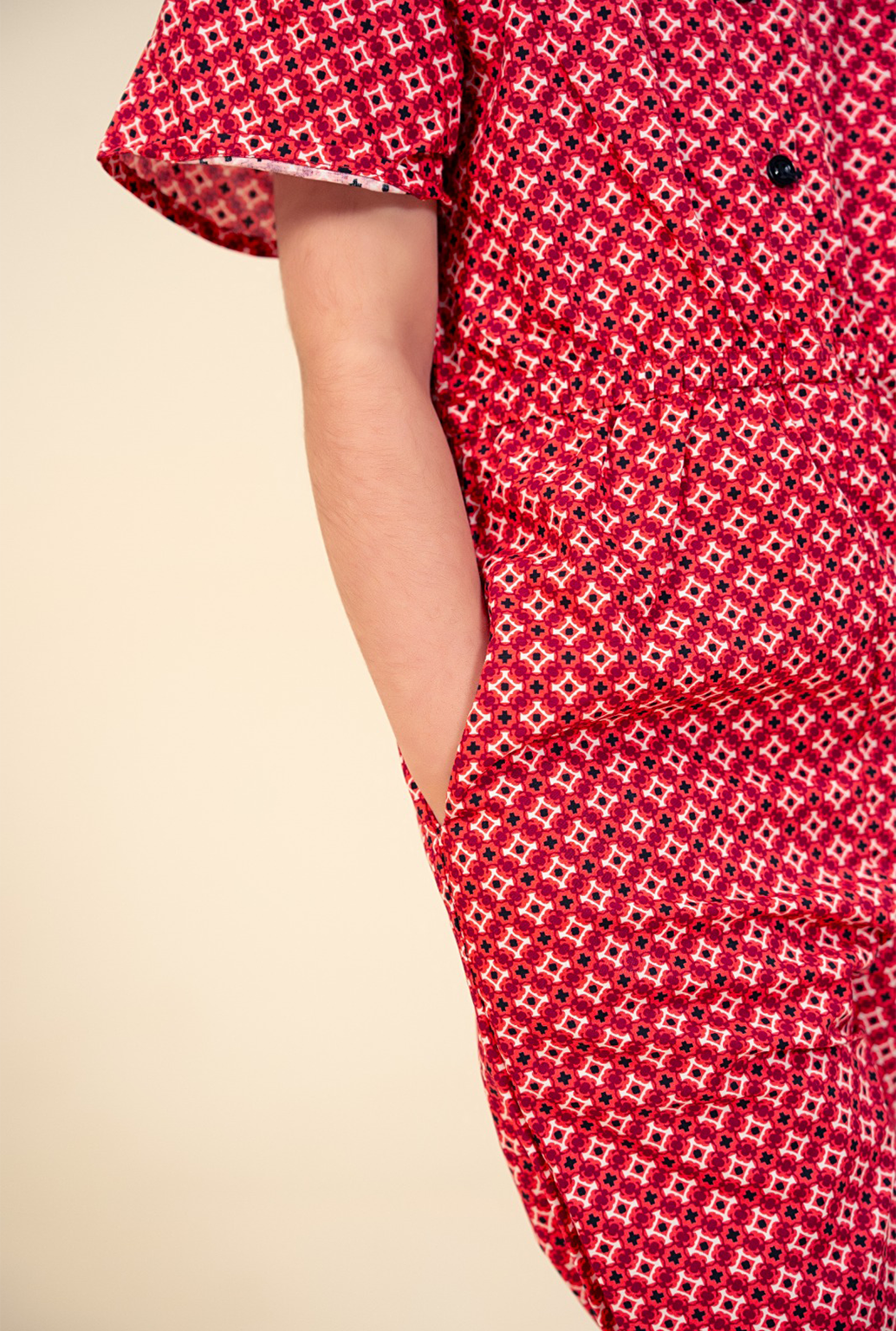 Trendy Carrot Red Printed One-Piece Jumpsuit for Girls