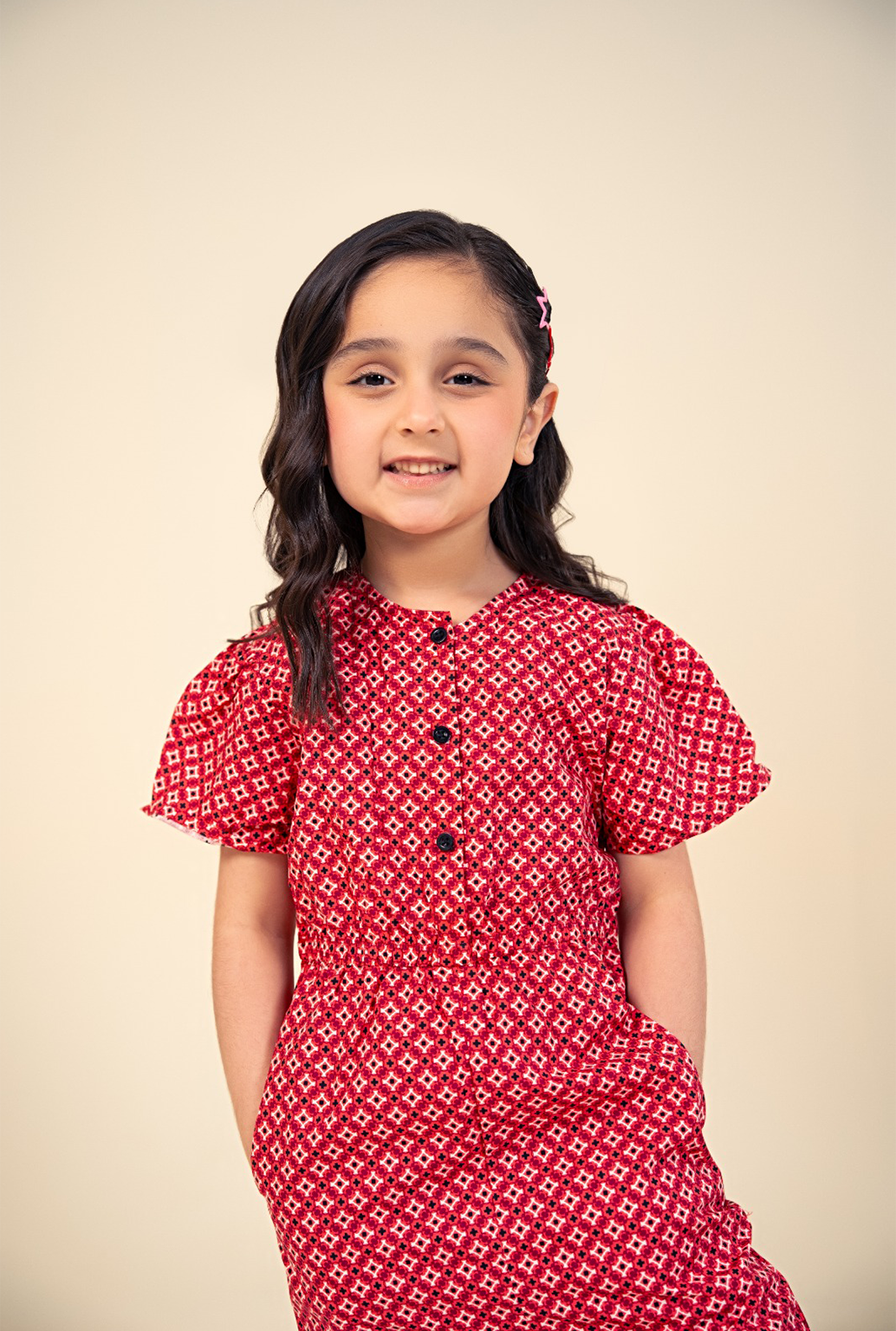 Trendy Carrot Red Printed One-Piece Jumpsuit for Girls