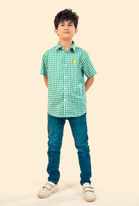 Green And White Cotton Casual Shirt