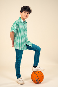 Green And White Cotton Casual Shirt