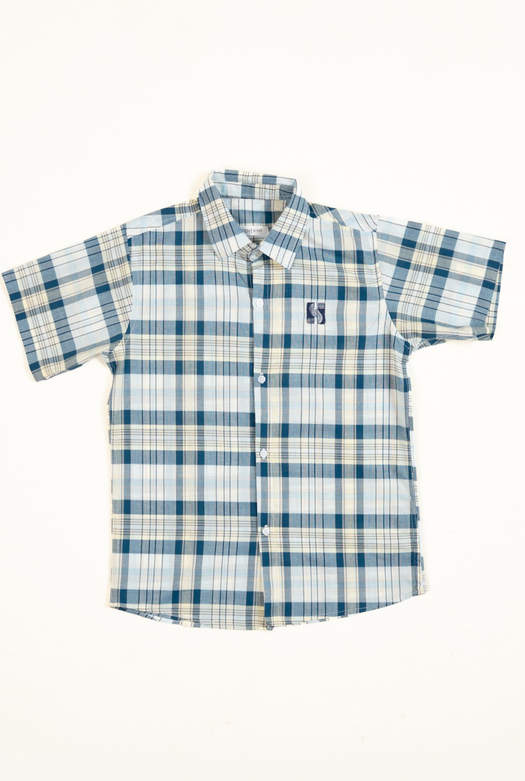 Medium Blue And Skin Check Boys Shirt