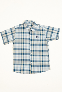 Medium Blue And Skin Check Boys Shirt