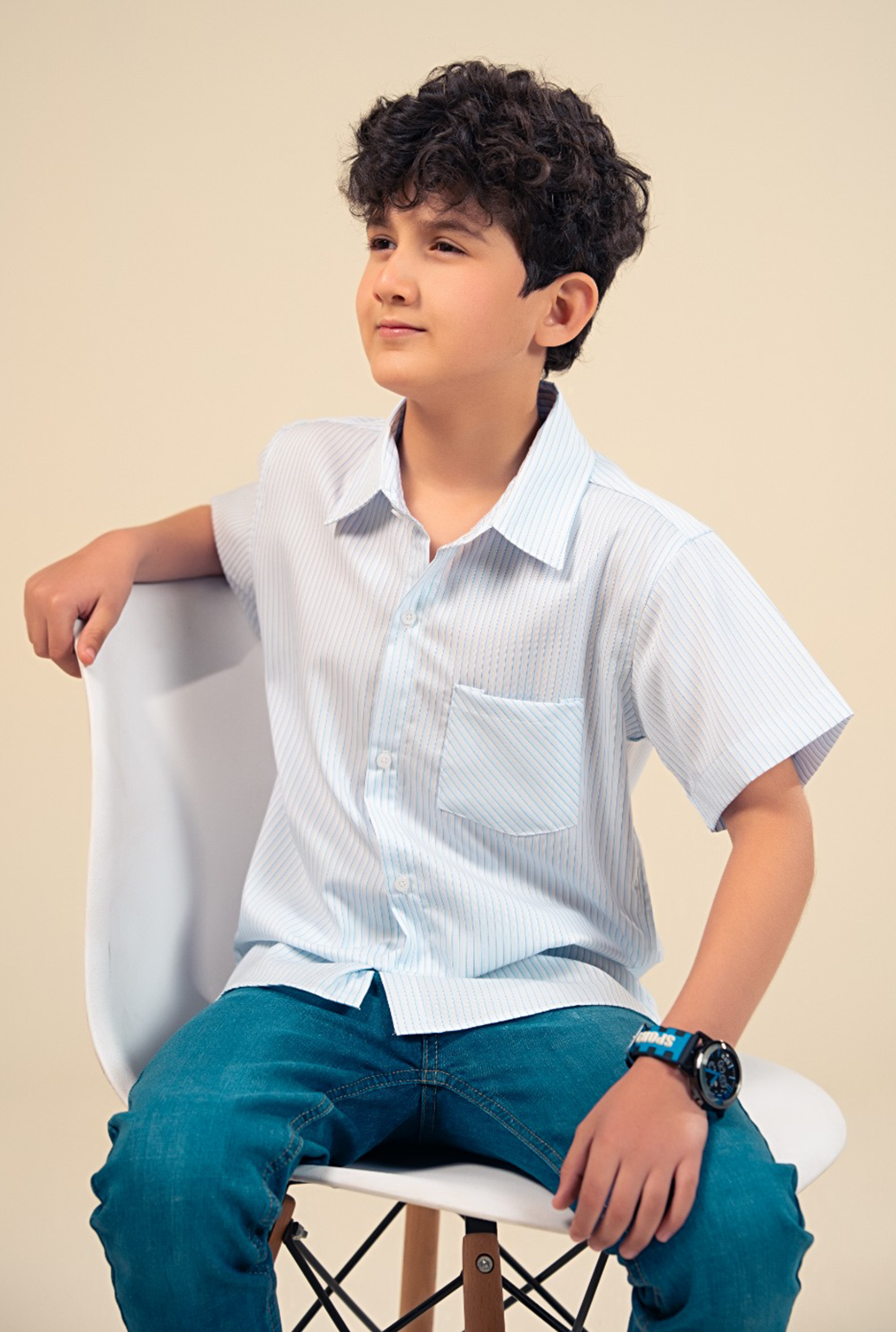 White And Blue Linning Casual Shirt