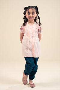 Light Pink Soft Cotton Top With Sleeve Embroidrey