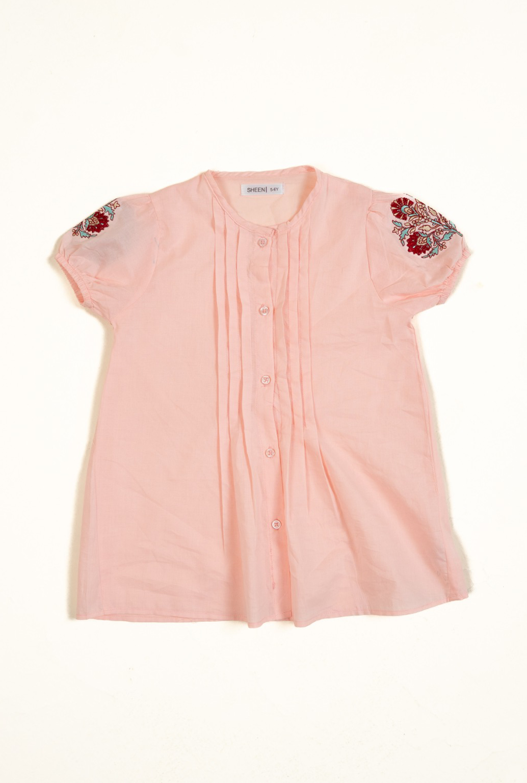 Light Pink Soft Cotton Top With Sleeve Embroidrey