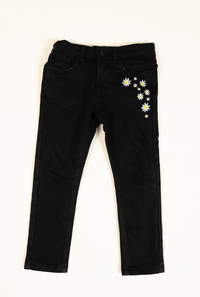 Black Jeans With Flower Embroidery