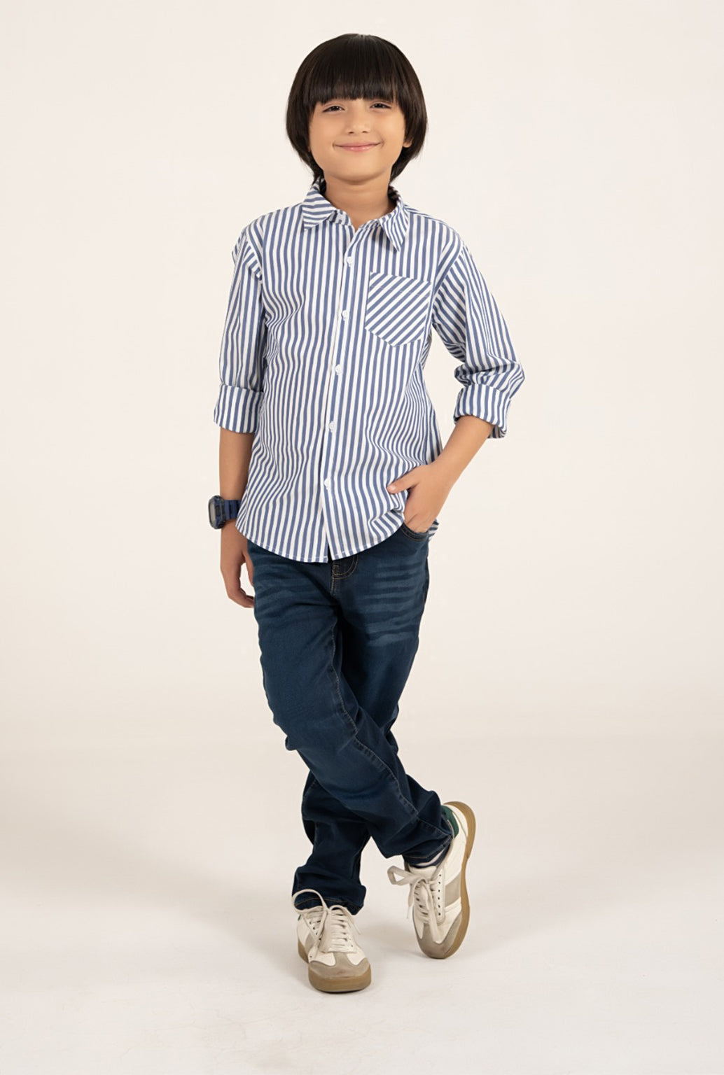 Blue And White Linning Casual Shirt