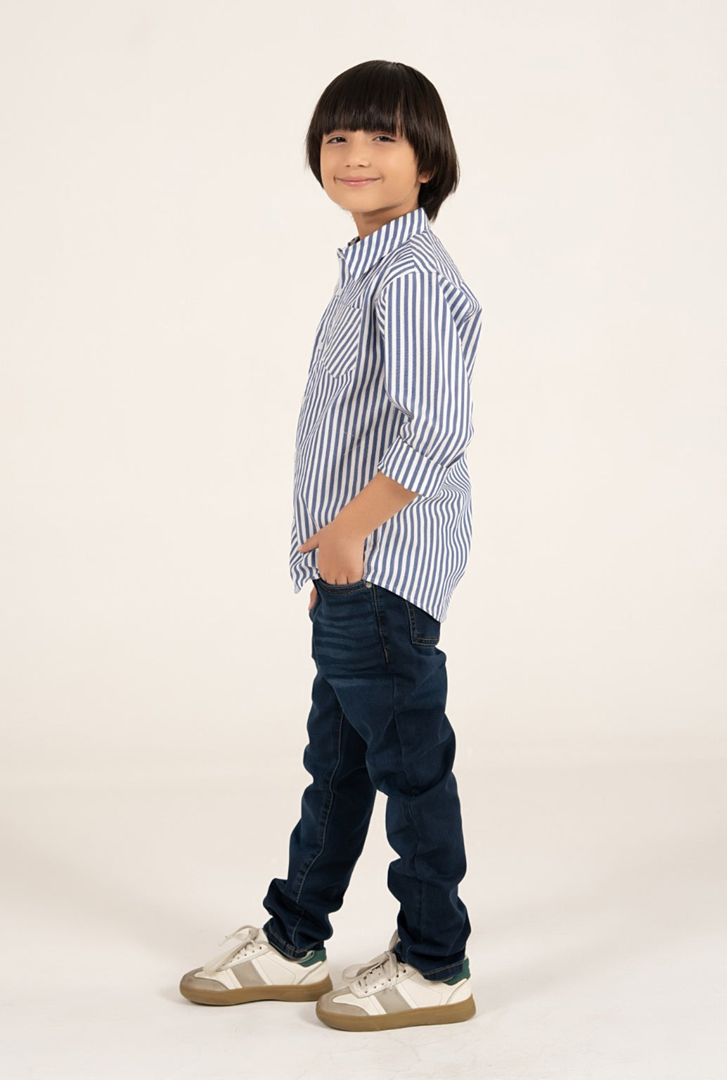 Blue And White Linning Casual Shirt