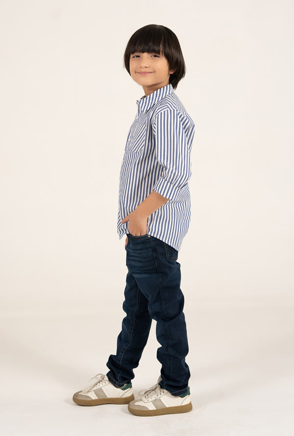 Blue And White Linning Casual Shirt