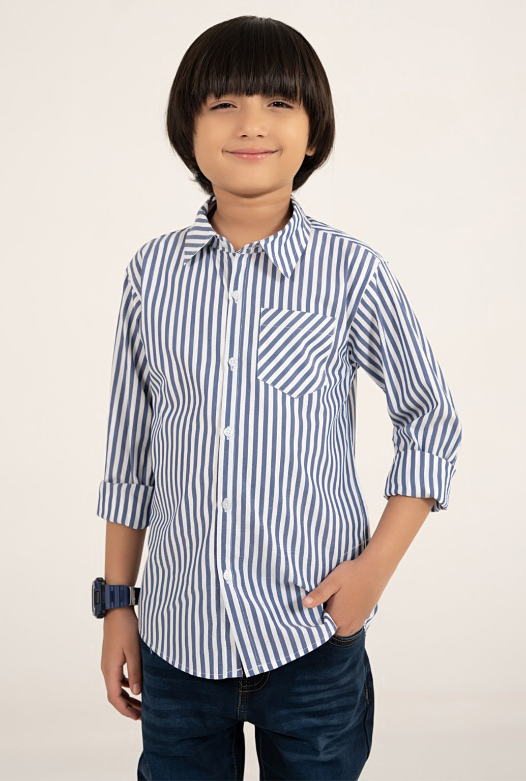 Blue And White Linning Casual Shirt