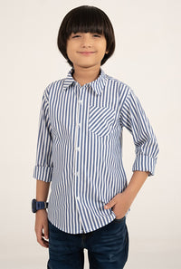 Blue And White Linning Casual Shirt