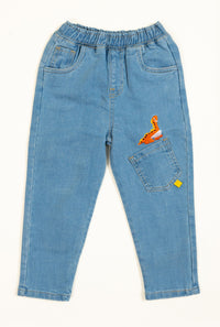 Cool Blue Boys Denim With Dino Embroidrey