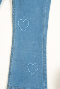 Light Blue Jeans With Blue Embroidery Heart