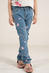 Mid Blue Jeans With Pink Embroidrey Heart